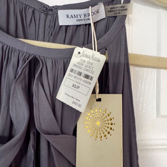 Ramy Brook Amalie Charcoal Pleated Long Sleeve Cold Shoulder - Picture 4 of 4